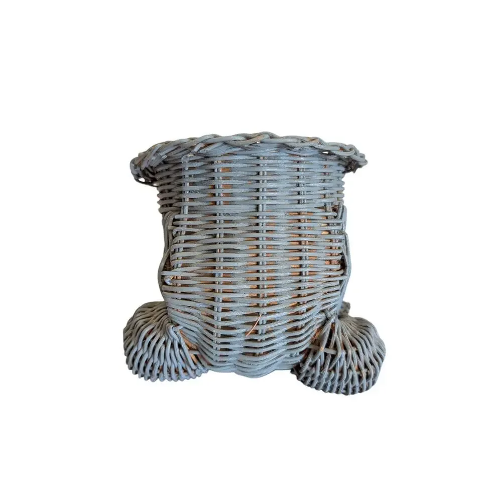 Vintage Wicker Frog Basket Planter with Marble Eyes Blue Cottagecore Farm Small
